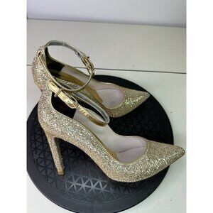 Ted Baker Women Rose Gold Glittery Pump Heel Wedding Sz 37/ 7